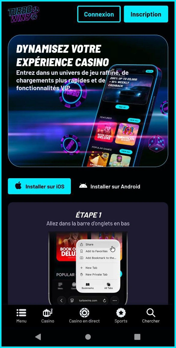 Expérience de jeu mobile fluide sur TurboWins Casino