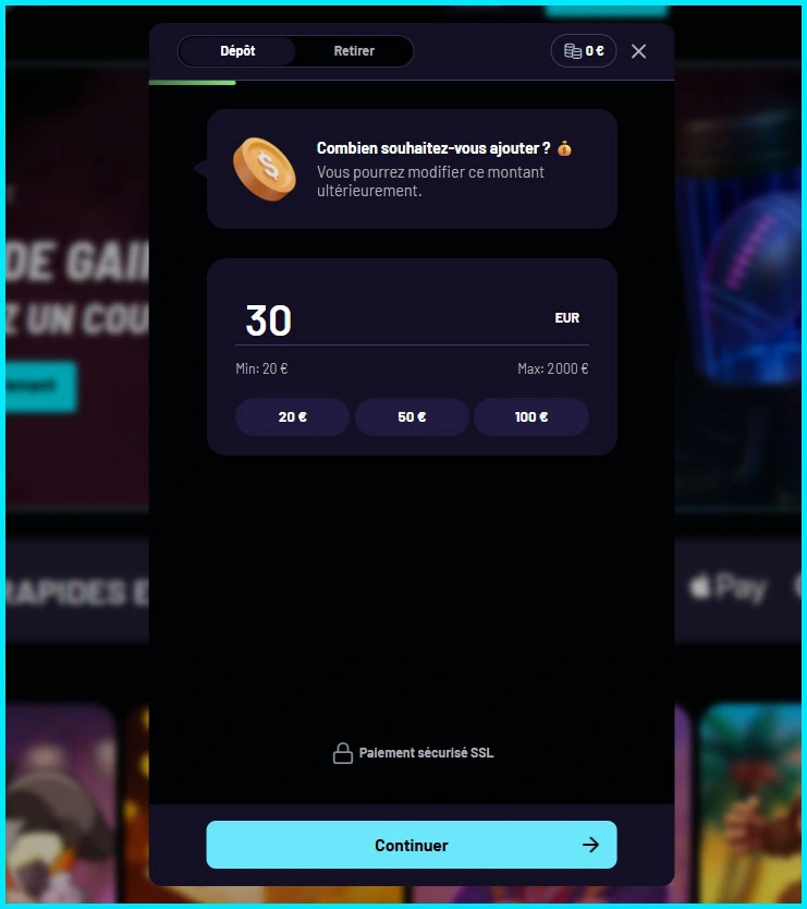 Informations sur dépôt et retrait sur TurboWins