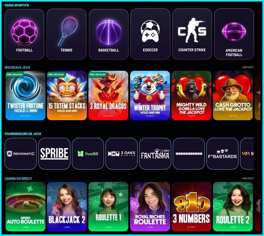 Offres de jeux TurboWins Casino en France