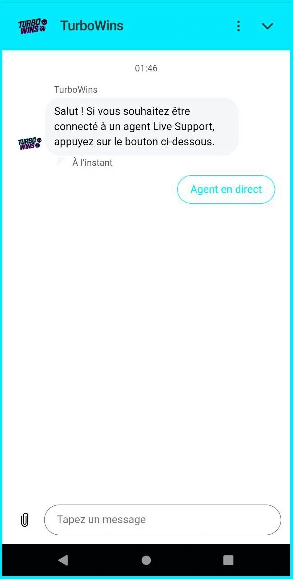 Options de contact pour le support chez TurboWins
