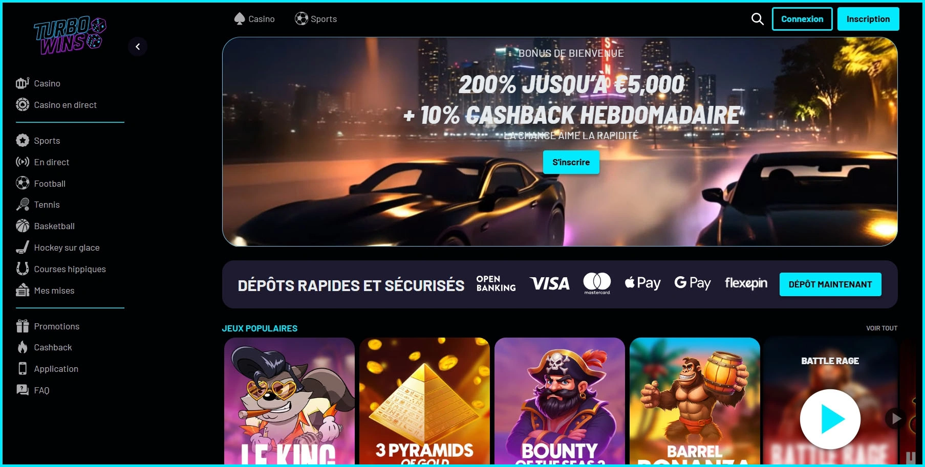 Page d’accueil officielle du casino TurboWins